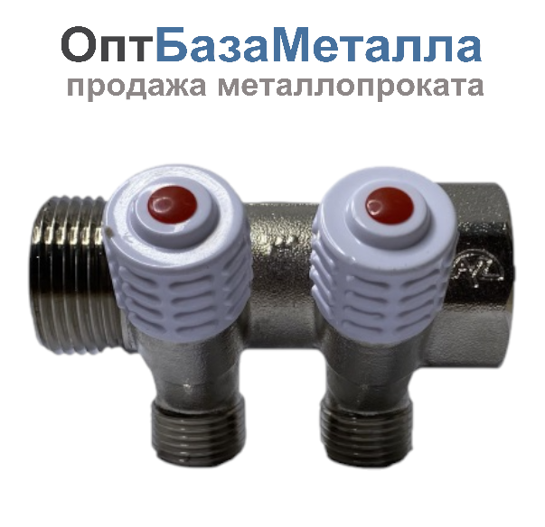 Коллектор лат нк 3/4" ВР/НР на 2 вых 1/2" НР с регул клап Пензапромарматура 00422013